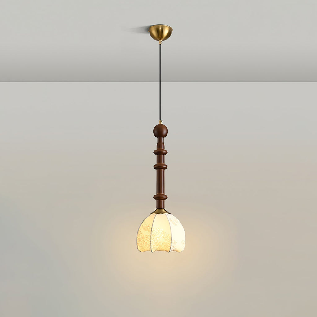 Caelora Roman Wood Glass Brass Pendant Light With Led