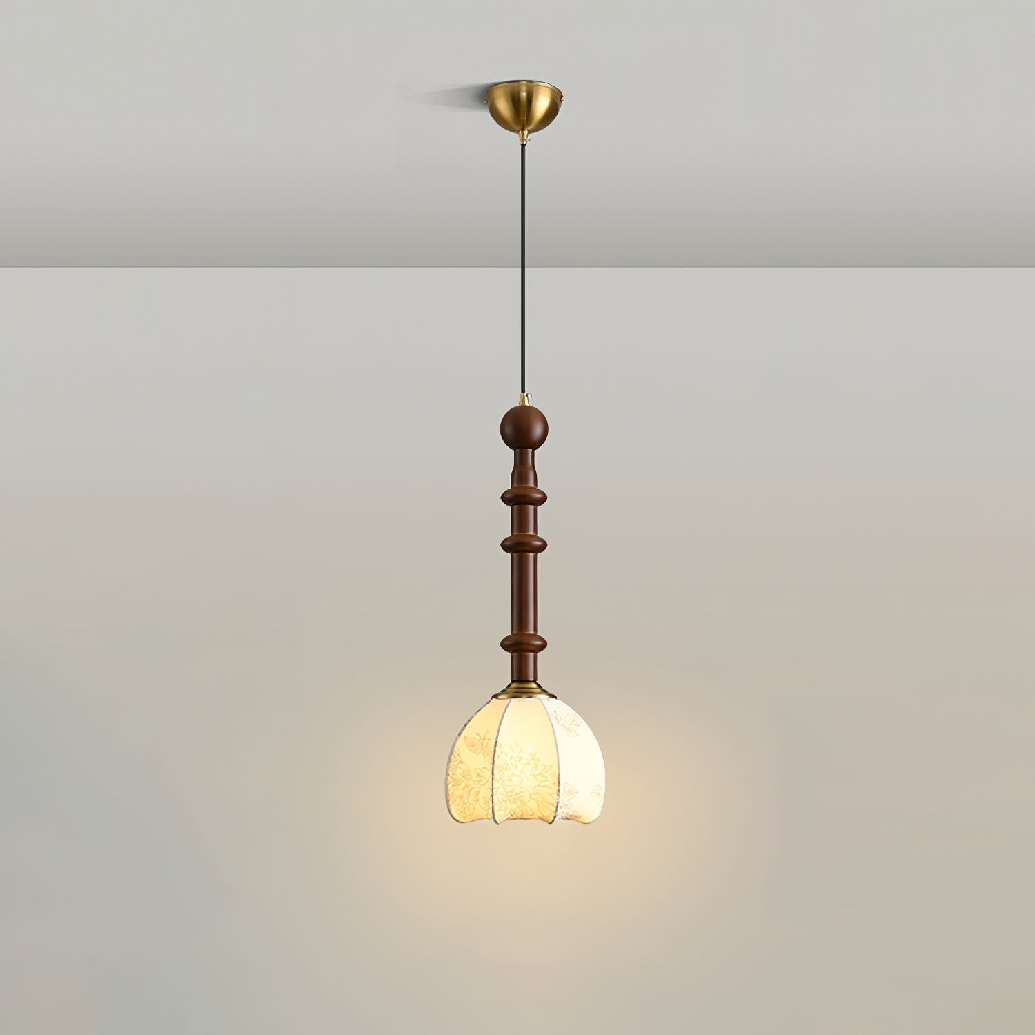 Caelora Roman Wood Glass Brass Pendant Light With Led