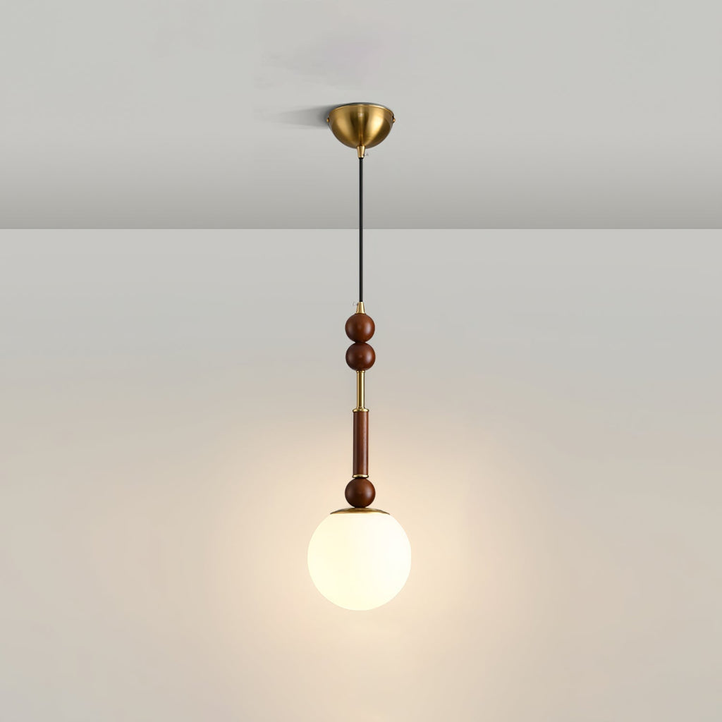 Caelora Roman Wood Glass Brass Pendant Light With Led