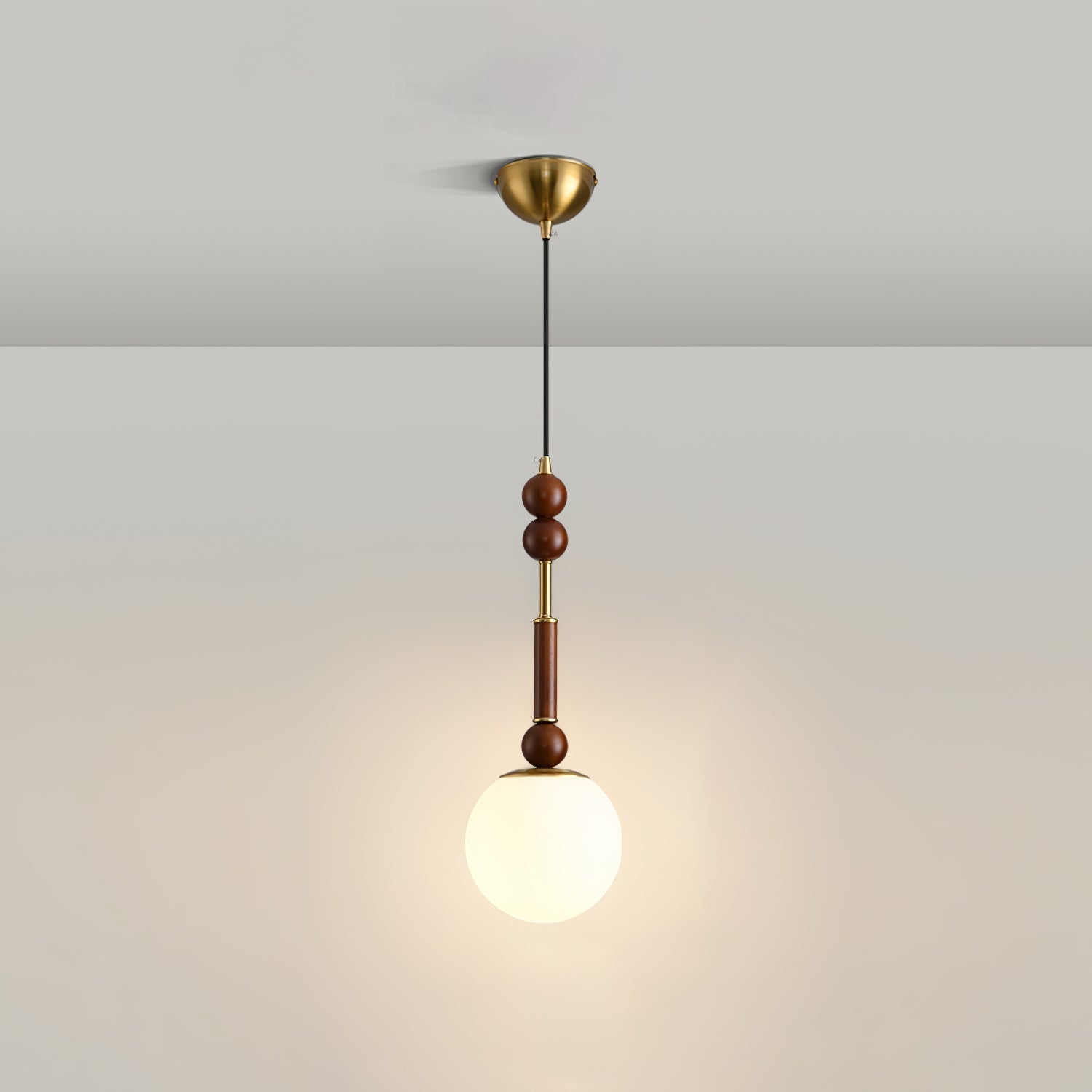Caelora Roman Wood Glass Brass Pendant Light With Led