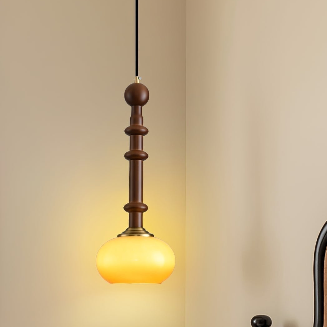Caelora Roman Wood Glass Brass Pendant Light With Led