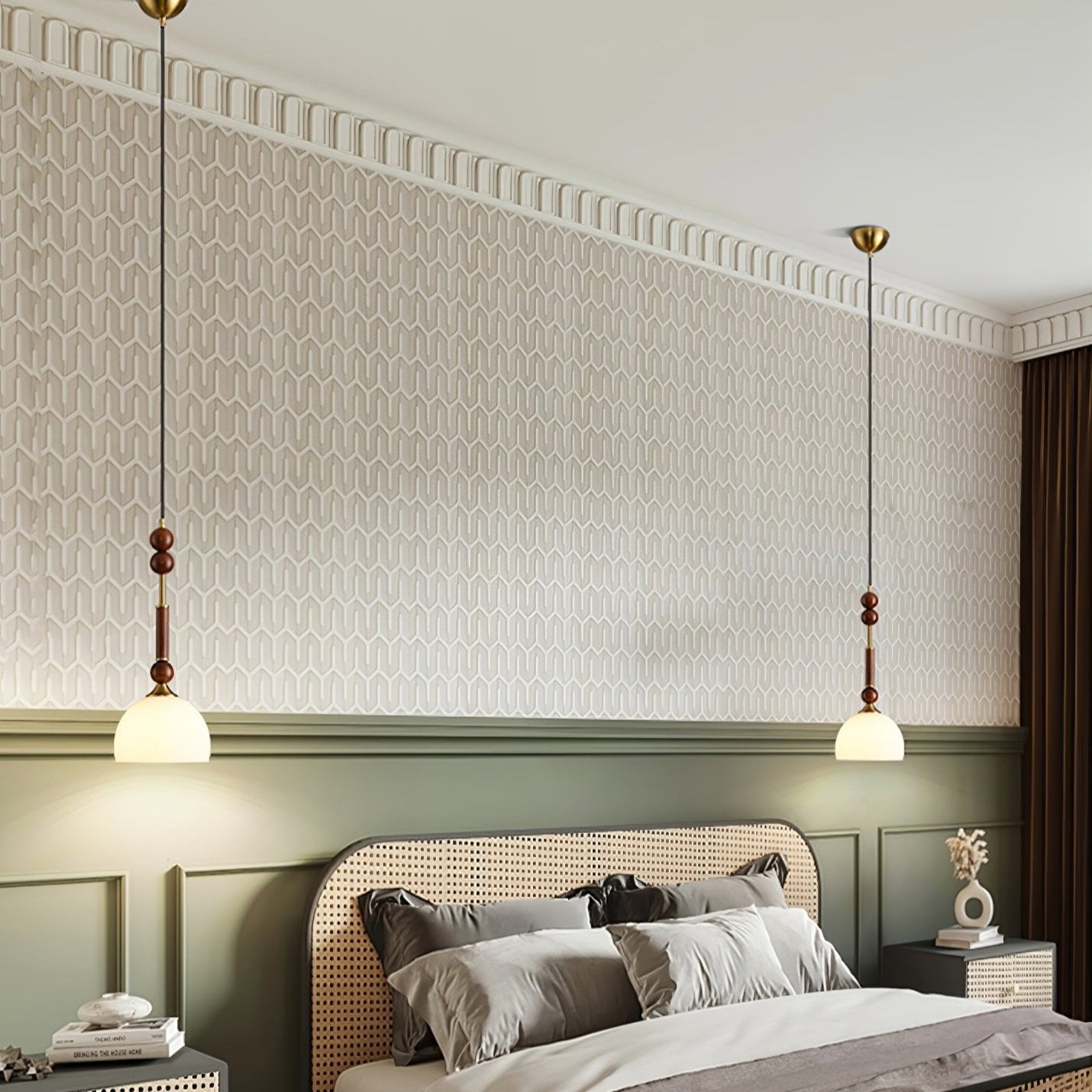 Caelora Roman Wood Glass Brass Pendant Light With Led