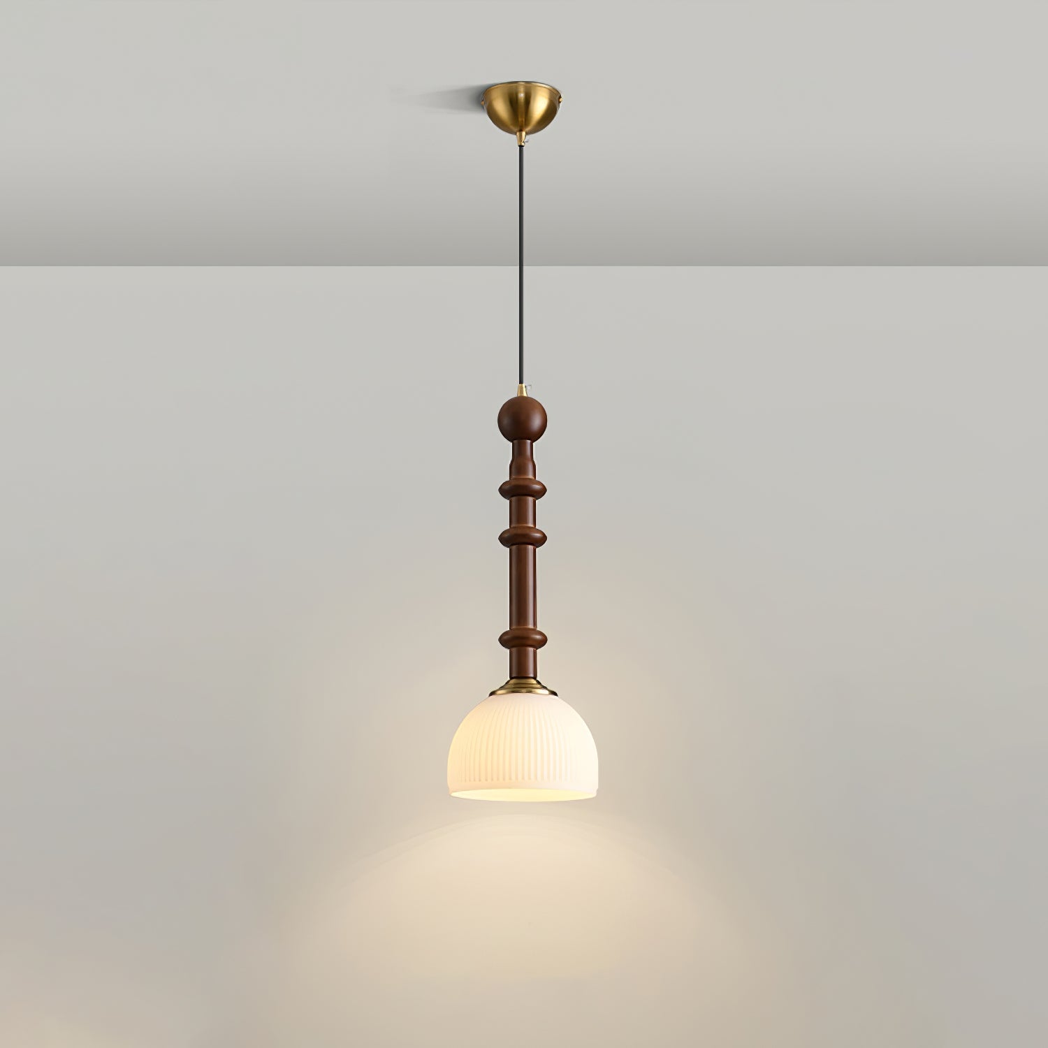 Caelora Roman Wood Glass Brass Pendant Light With Led