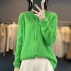 נובה 100% קשמיר קרדיגן עם רוכסן סגנון קוריאני רפוי סרוג