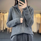 נובה 100% קשמיר קרדיגן עם רוכסן סגנון קוריאני רפוי סרוג