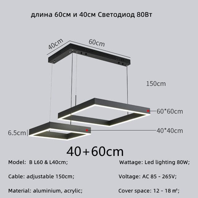 Lampadario a pendente quadrato geometrico con bagliore moderno