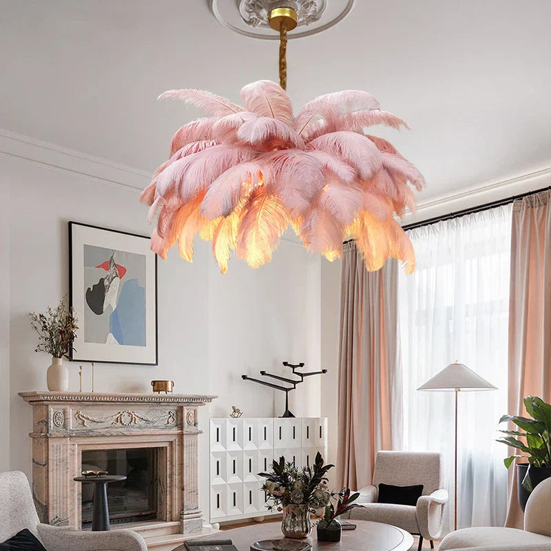 Ostrich Feather Pendant Chandelier Handcrafted Modern Light