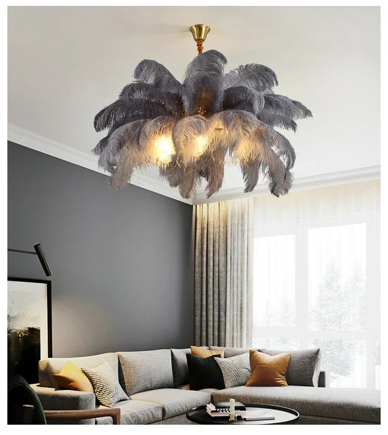 Ostrich Feather Pendant Chandelier Handcrafted Modern Light