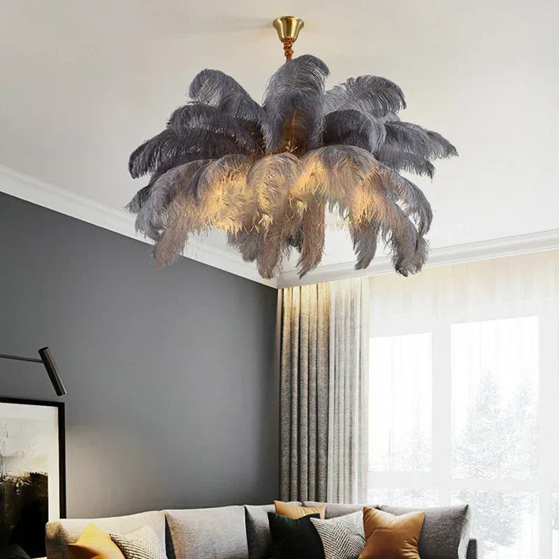 Ostrich Feather Pendant Chandelier Handcrafted Modern Light