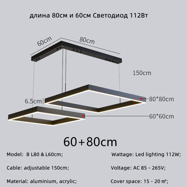 Lampadario a pendente quadrato geometrico con bagliore moderno