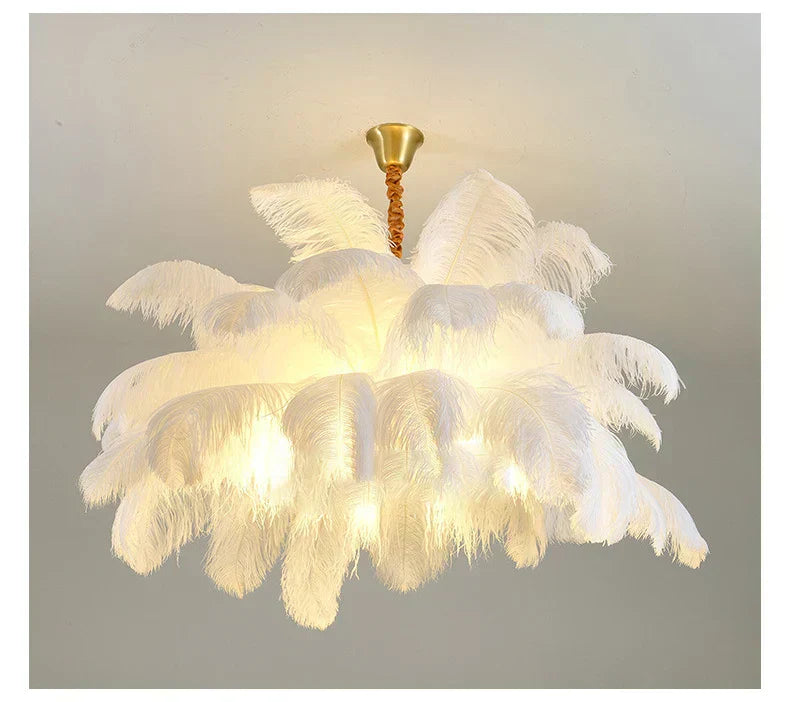 Ostrich Feather Pendant Chandelier Handcrafted Modern Light