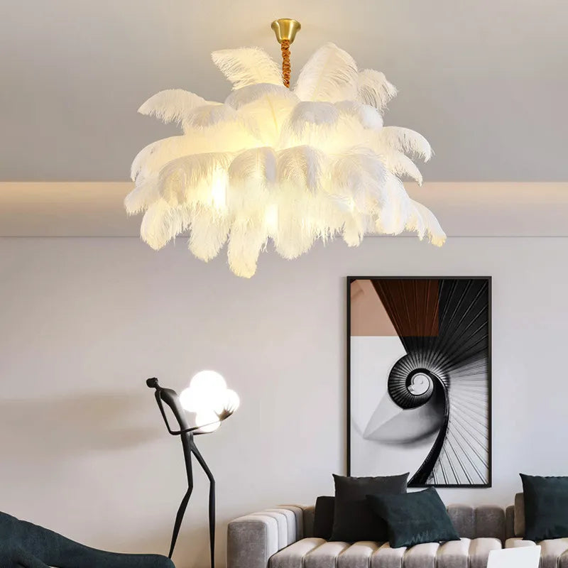 Ostrich Feather Pendant Chandelier Handcrafted Modern Light