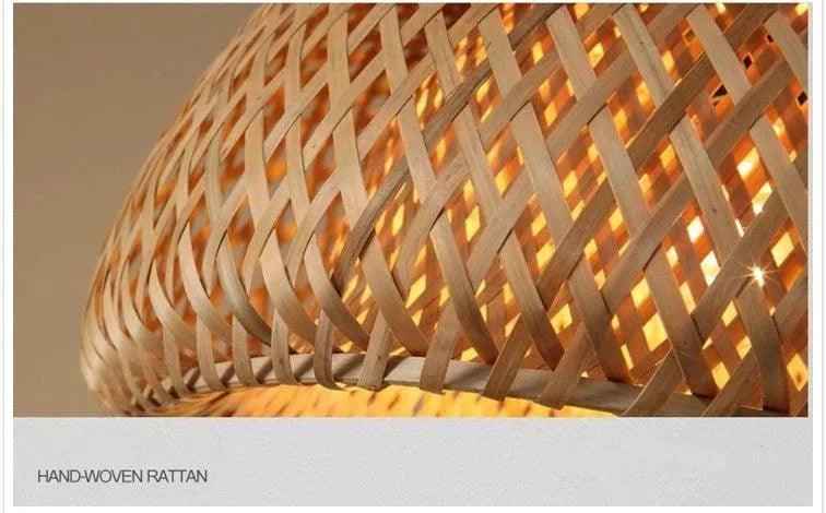 Set of 3 Bamboo Hanging Ceiling Lamps, Handmade Wooden Rattan Lights for Home Decor