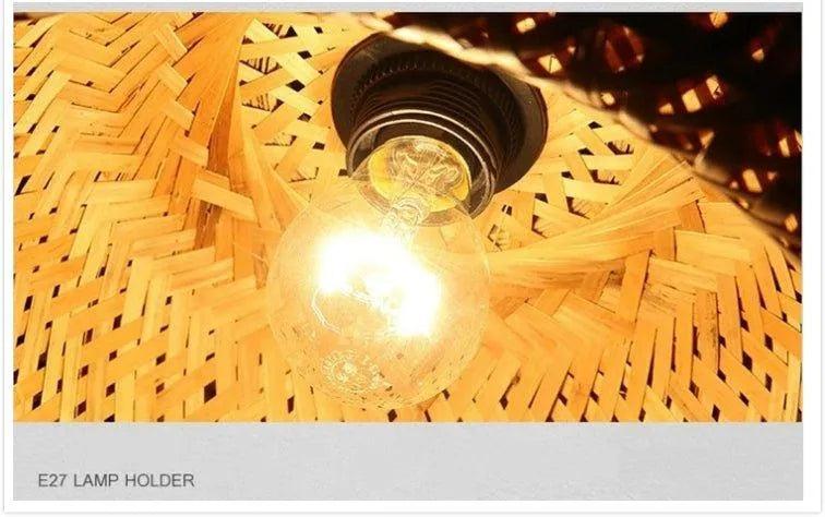 Set om 3 bambuhängande taklampor, handgjorda trä- och rottinglampor för heminredning