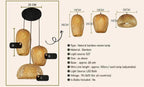 Set om 3 bambuhängande taklampor, handgjorda trä- och rottinglampor för heminredning