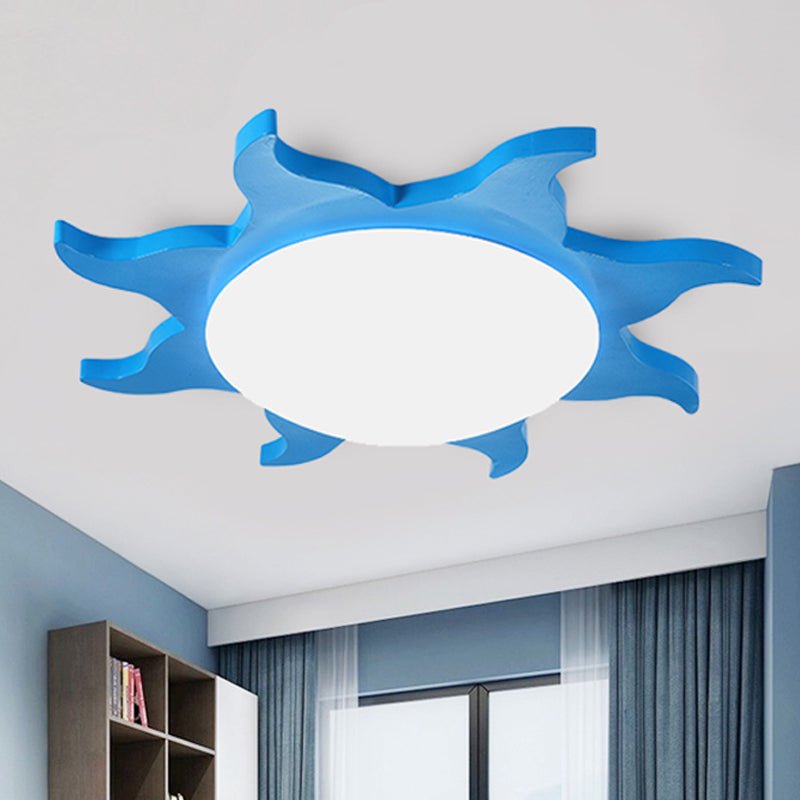 Lampada da soffitto a forma di sole in stile cartone animato in legno e acrilico