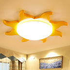 Lampada da soffitto a forma di sole in stile cartone animato in legno e acrilico