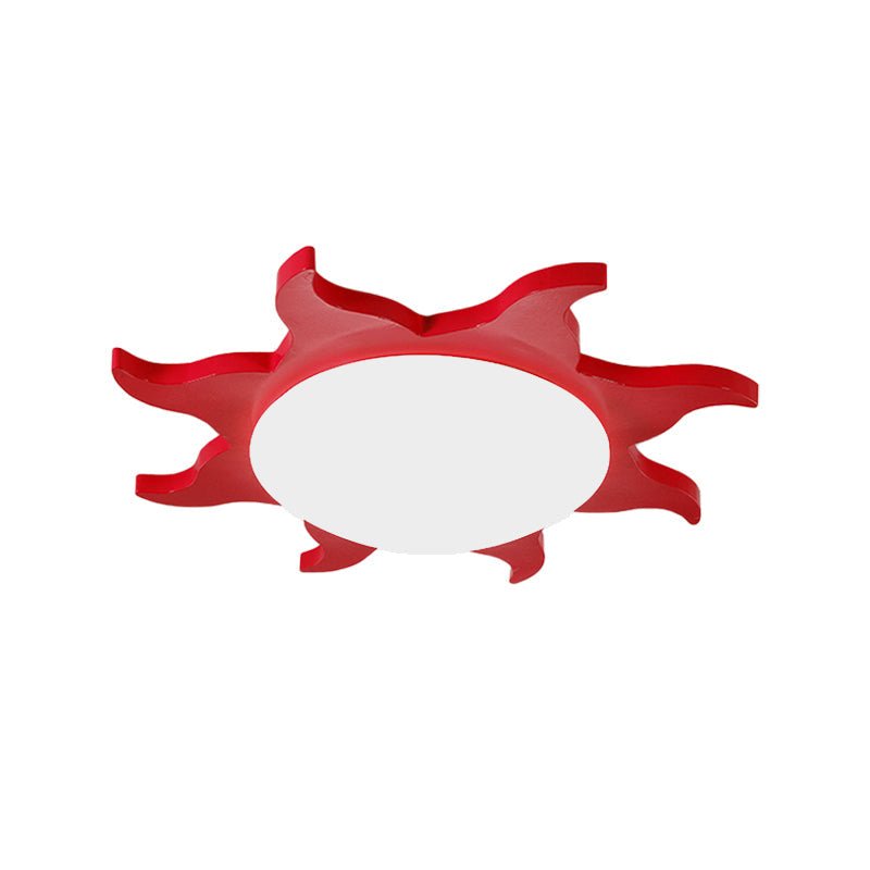 Cartoon-Style Sun-Shaped Ceiling Lamp in Wood and Acrylic