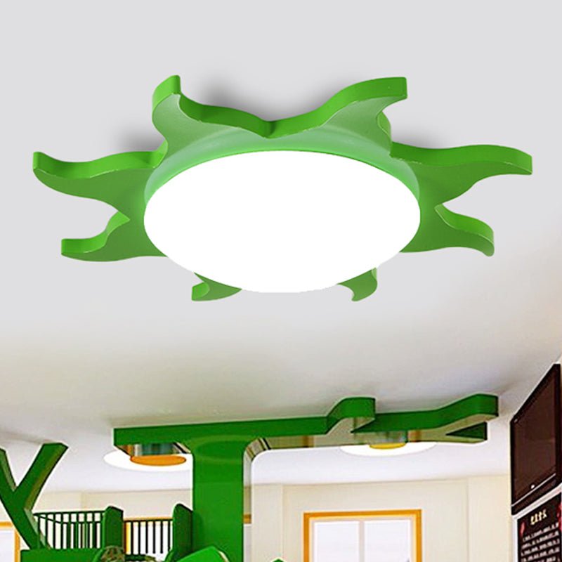 Lampada da soffitto a forma di sole in stile cartone animato in legno e acrilico