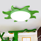 Lampada da soffitto a forma di sole in stile cartone animato in legno e acrilico