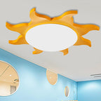 Lampada da soffitto a forma di sole in stile cartone animato in legno e acrilico