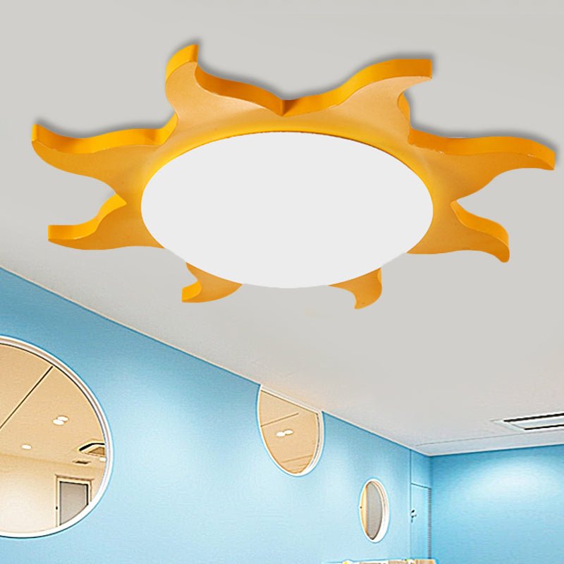 Lampada da soffitto a forma di sole in stile cartone animato in legno e acrilico