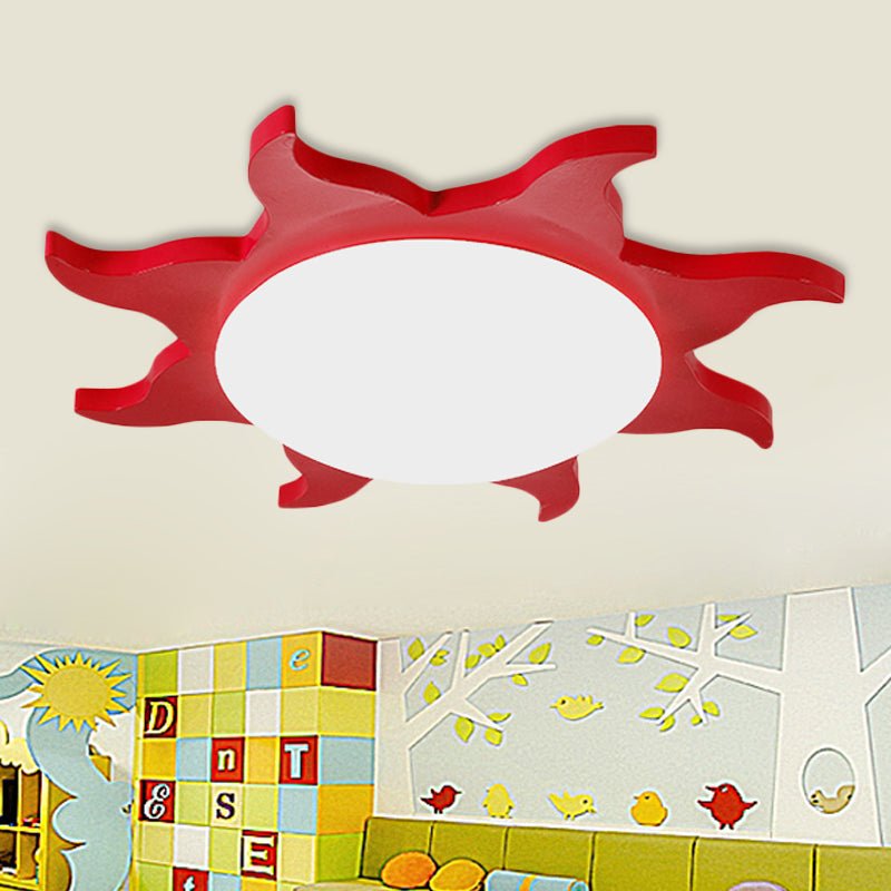 Cartoon-Style Sun-Shaped Ceiling Lamp in Wood and Acrylic