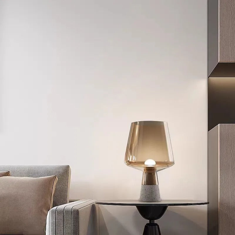 NovaVale Amber Glass Table Lamp With Solid Cement Base