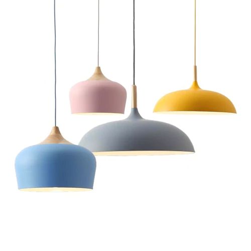 Soft Pastel Metal and Wood Pendant Lights