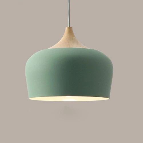 Soft Pastel Metal and Wood Pendant Lights